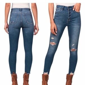 Abercrombie & Fitch a&f Super Skinny Ankle High Rise Distressed Frayed Jeans 16